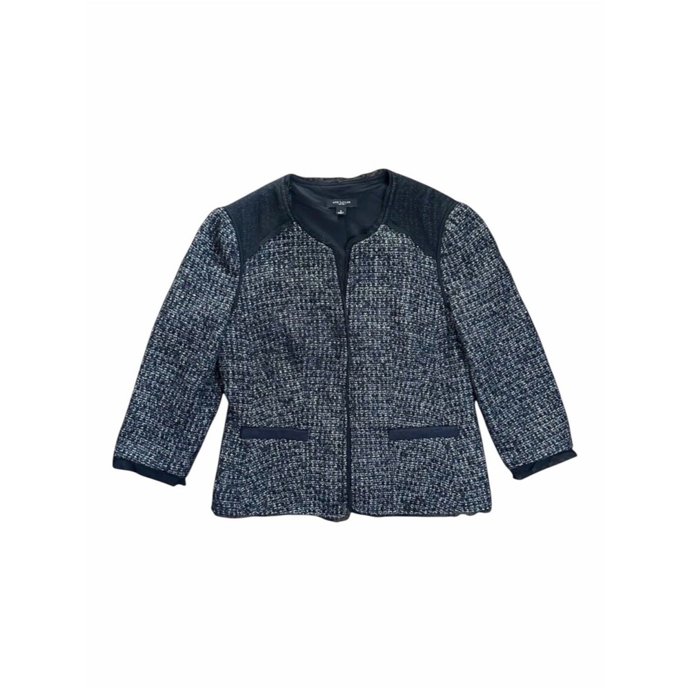 Ann Taylor Tweed Jacket Women’s 8 Black Blazer Wool Blend Collarless Office